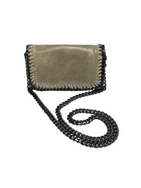 Leather Chain Crossbody Bag Metallic Taupe Gunmetal Hardware Small Fits Phone